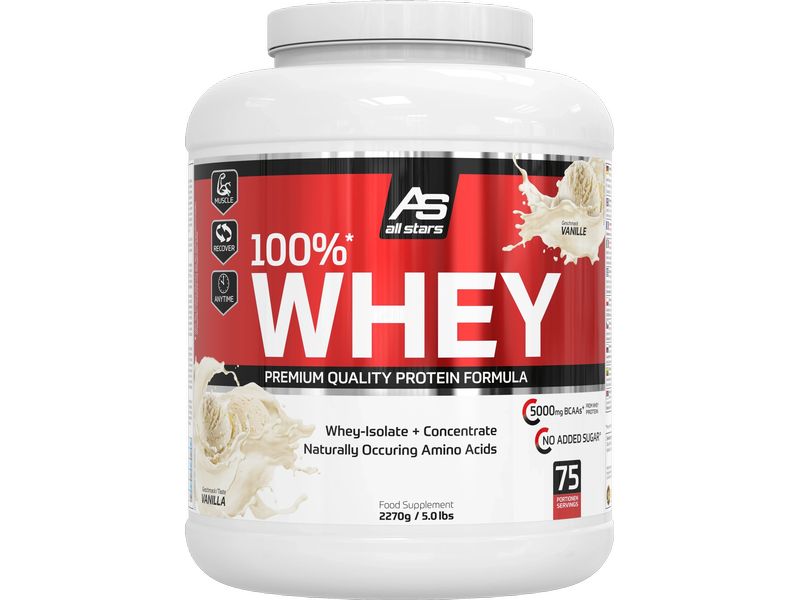 All Stars Pulver Whey Protein 100% Vanilla 2270 g Gut lösliches Whey Protein Pulver