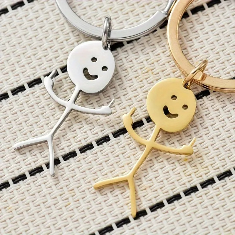 Metall Strichmännchen Schlüsselanhänger Handtaschen Accessoire mit Spaltring - Gold