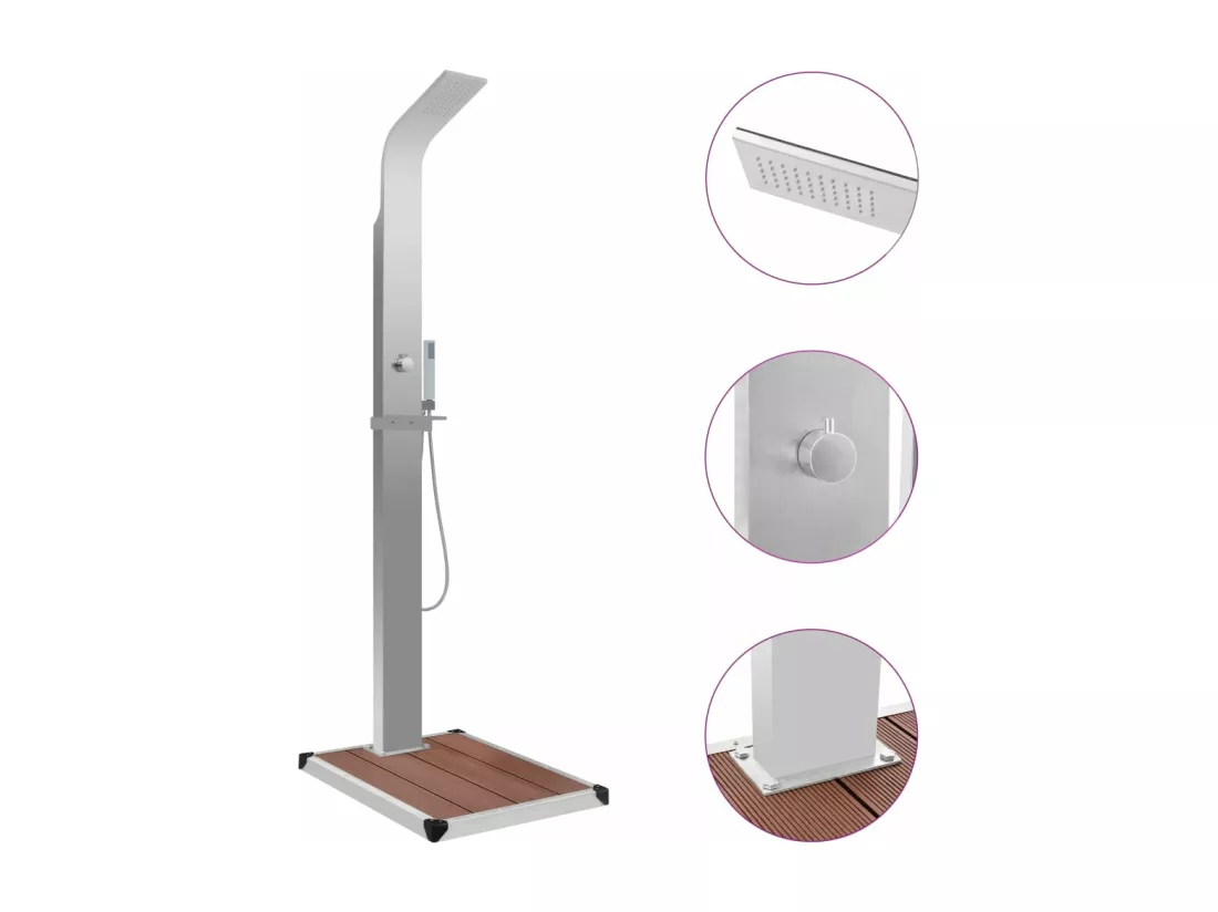 Prolenta Premium - Douche d'extérieur avec receveur de douche WPC Acier inoxydable
