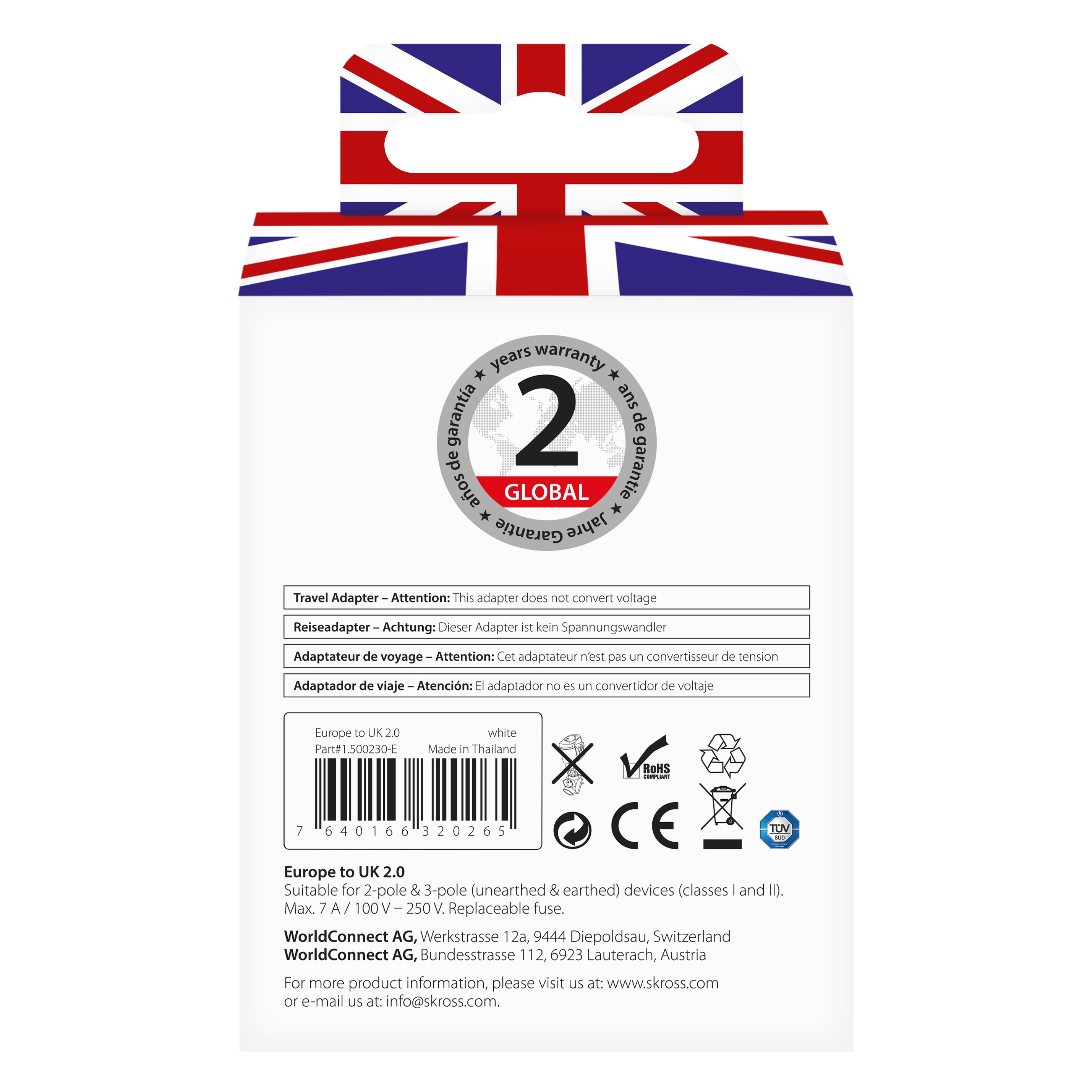 Skross Jordet reiseadapter Storbritannia