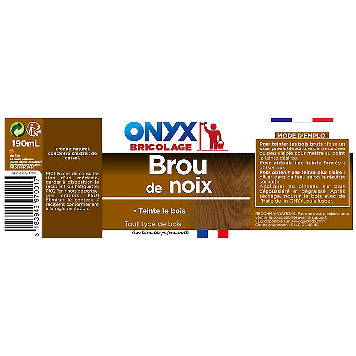 Brou de noix tout type de bois Onyx 190 ml