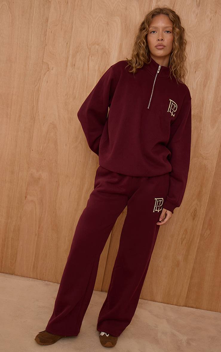 Rouge Bordeaux Pantalon De Jogging Droit En Molleton De Coton Plt