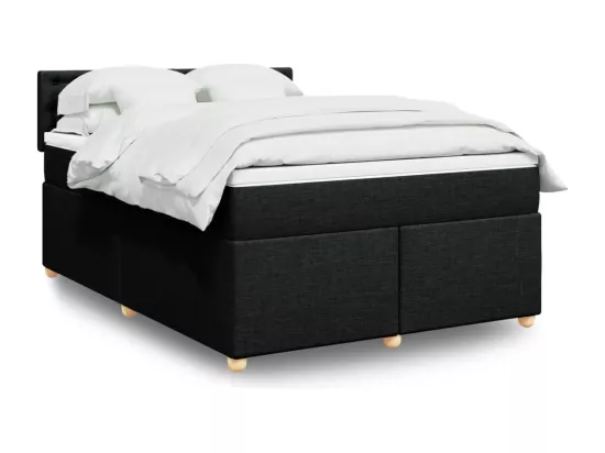 Sommier à lattes de lit avec matelas Noir 160x200 cm Tissu