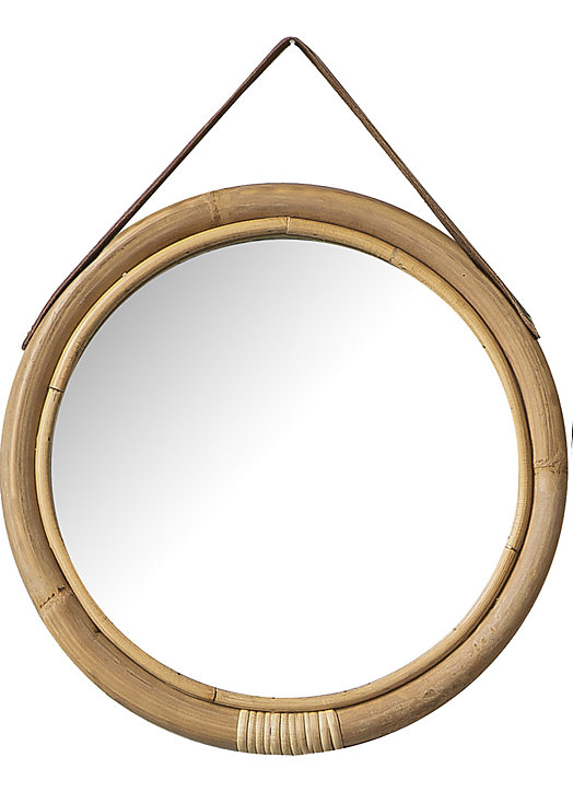 Miroir rond rotin Bolivia Ø32 cm + lanière cuir