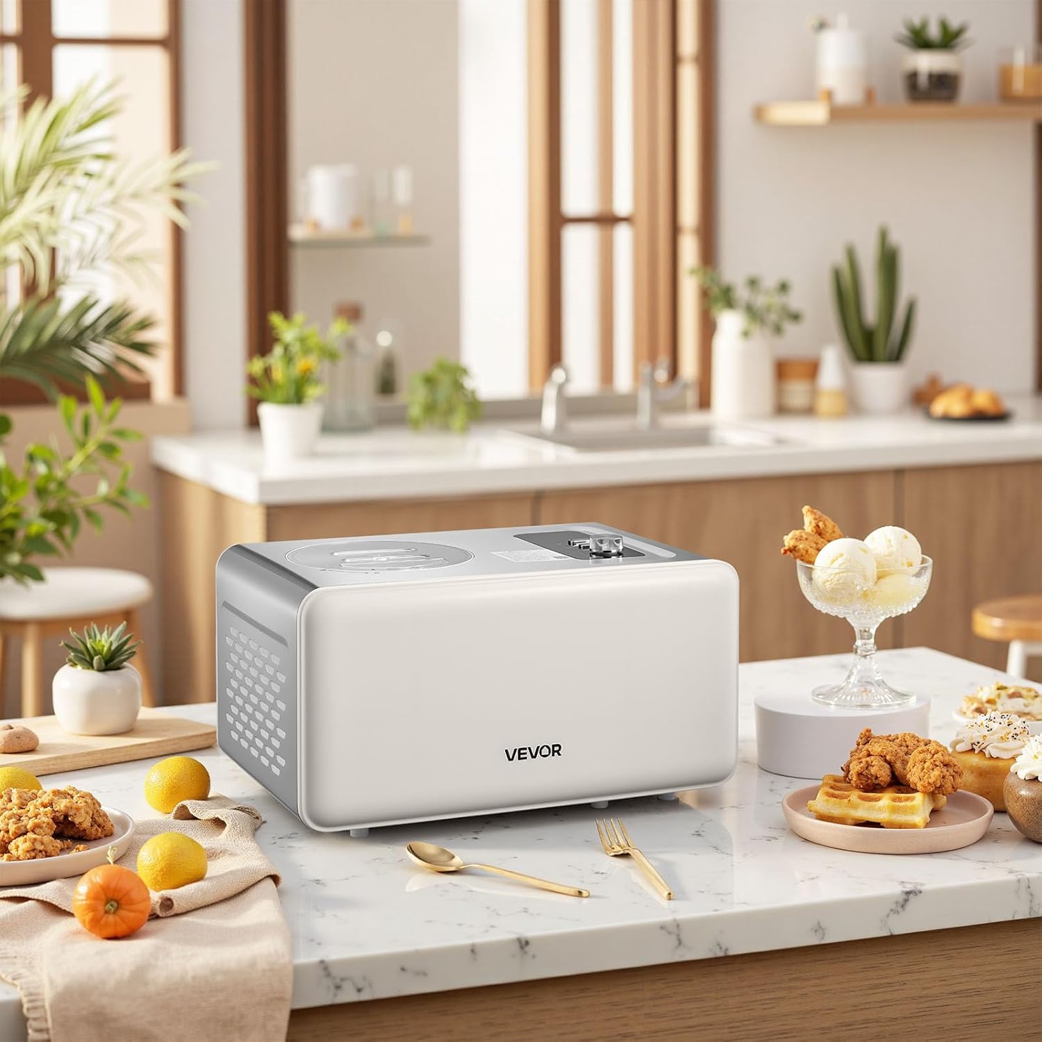 VEVOR automatische Eismaschine 2 QT mit eingebautem Kompressor (150 W) kein Vorgefrieren, Ice Cream Maker mit 3 Modi, elektrischer Eismaschine Frozen Sorbet Maker für die Küche zu Hause