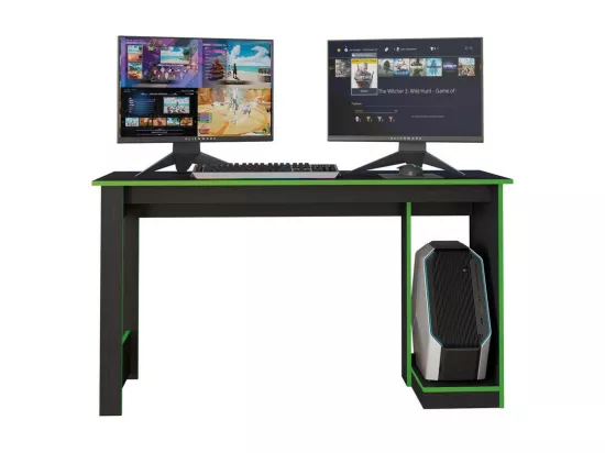 Bureau Gamer Noir Chants Verts 1 Caisson UC L 136 H 75 P 54 cm