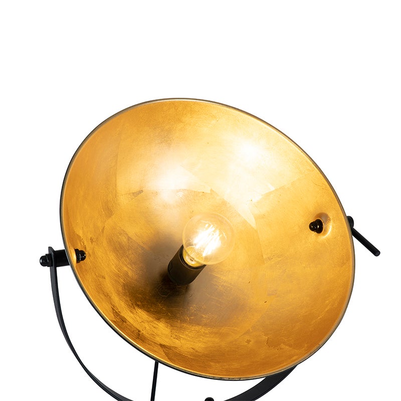 QAZQA - Industrieel I Vintage I Staande lamp Zwart met goud I Messing 35 cm Verstelbaar - Magnax I Woonkamer I Slaapkamer - Staal Langwerpig I Rond - LED Compatibel E27