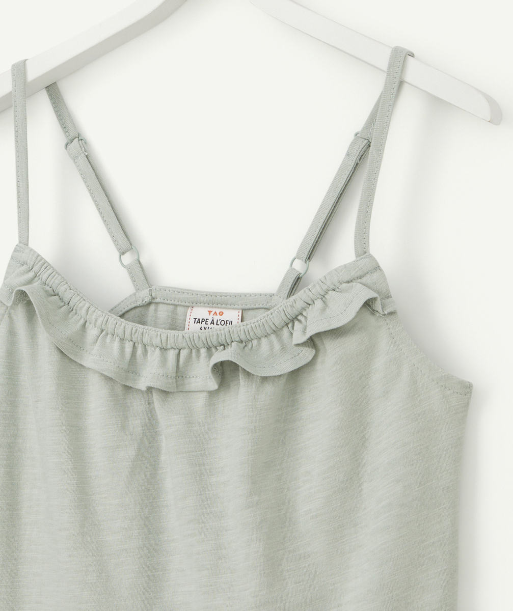 T-SHIRT À BRETELLES FILLE EN COTON BIO VERT D'EAU