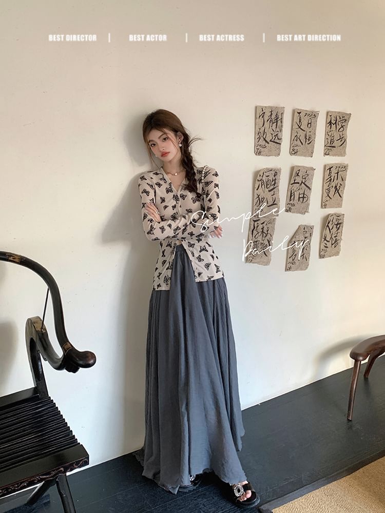 Joyciful - Hoge taille effen maxi A-lijn rok