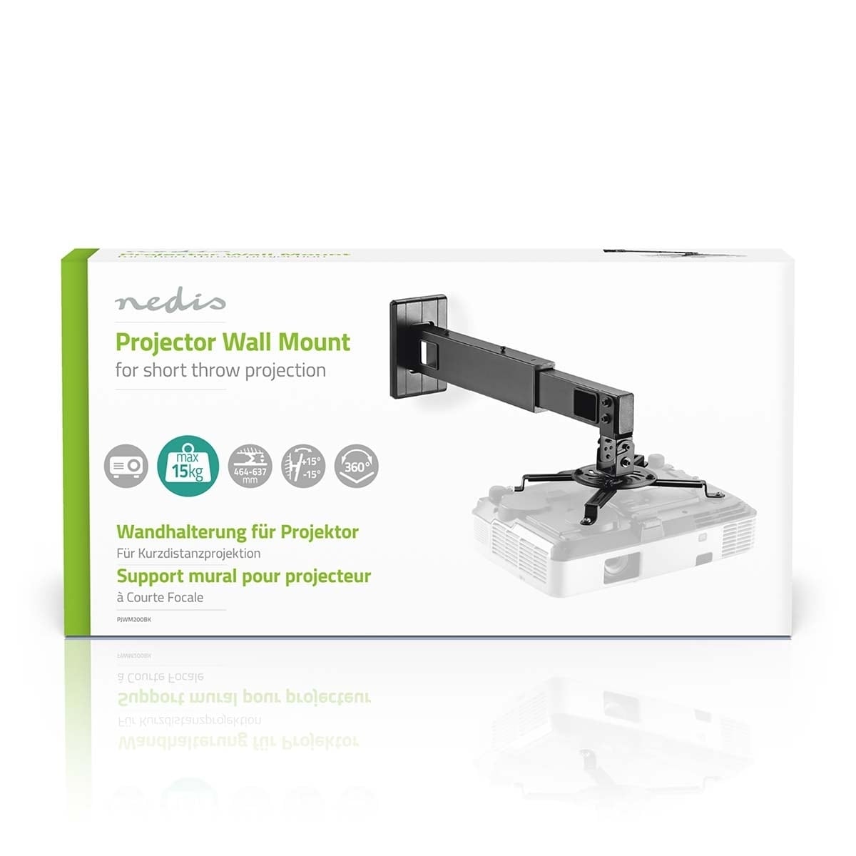Nedis projektor Mount | Fullbevegelig | 15 kg | Roterbar | Tiltbar | Stål | Sort