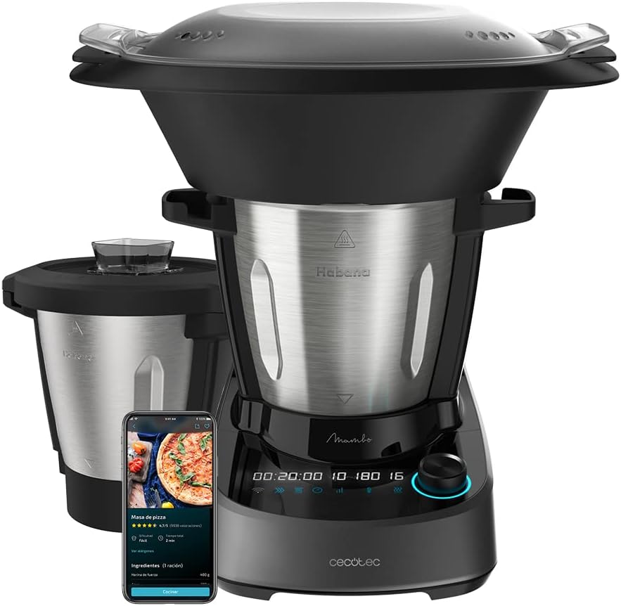 Cecotec Multifunktions-Küchenroboter Mambo 11090 Habana, 1600 W, 37 Funktionen, App, Waage, Antihaftbeschichtete Habana-Kanne und 3,3-Liter-Edelstahlkanne, Spülmaschinenfest, Rezeptbuch und Zubehör
