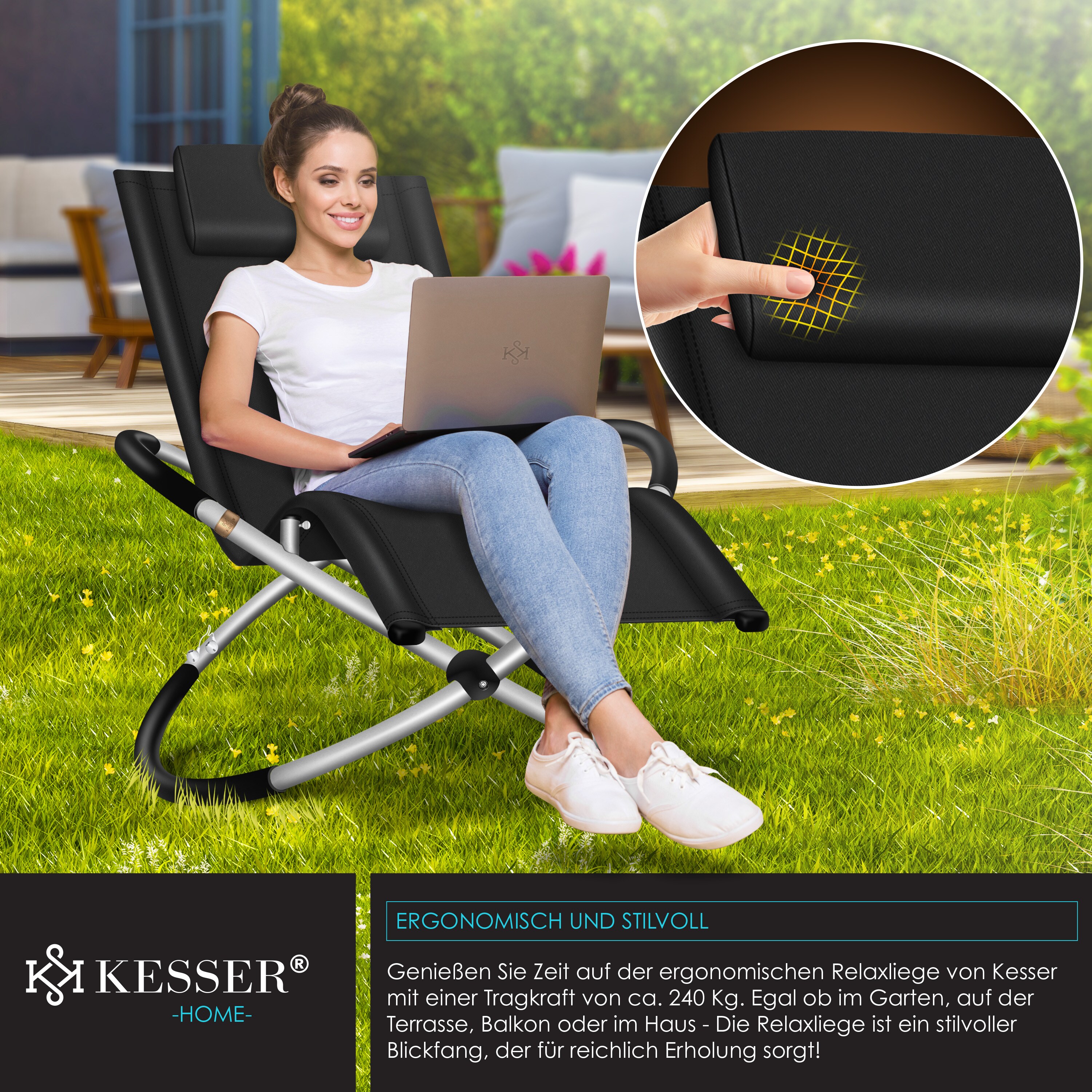 KESSER® Relaxliege Liegestuhl | Gartenliege | Gartenstuhl | Klappstuhl faltbar | Schwungliege | Schaukelsessel | ergonomische Relaxsessel | wetterfest | 180 kg Belastung | 174 x 78 x 89 cm