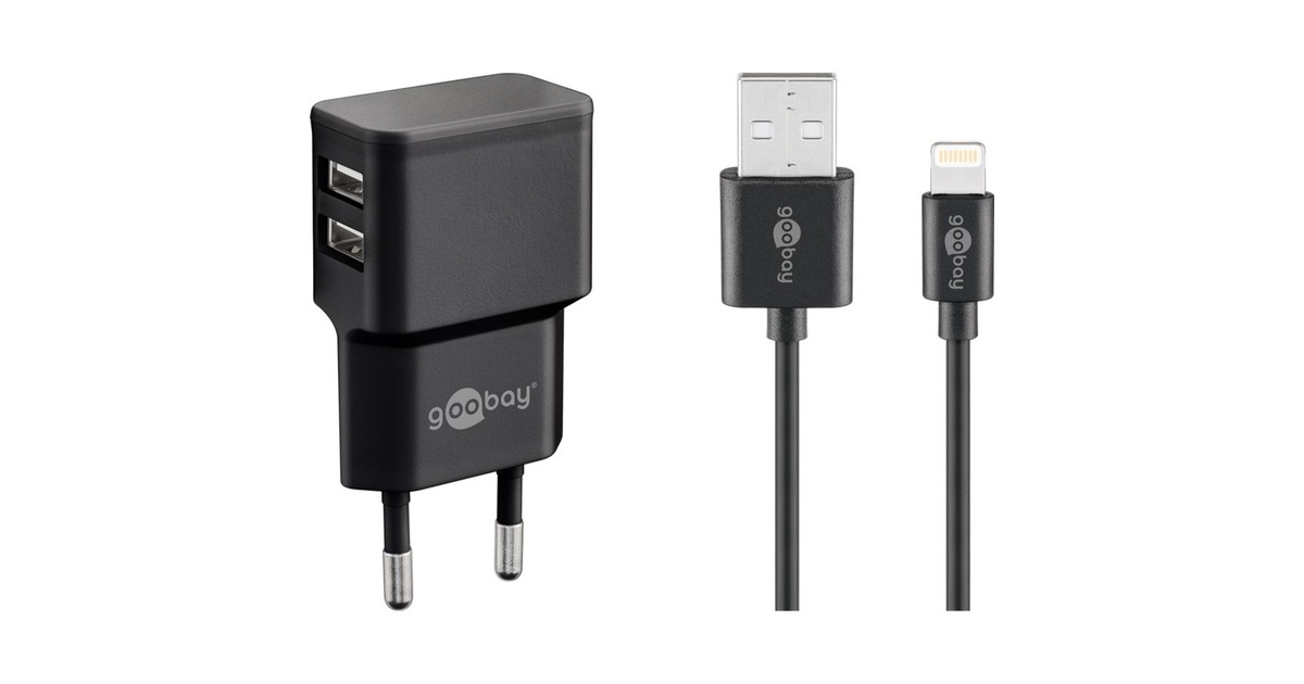 goobayDual Apple Lightning Charger Set (12 W)  (Zwart, 1 meter)
