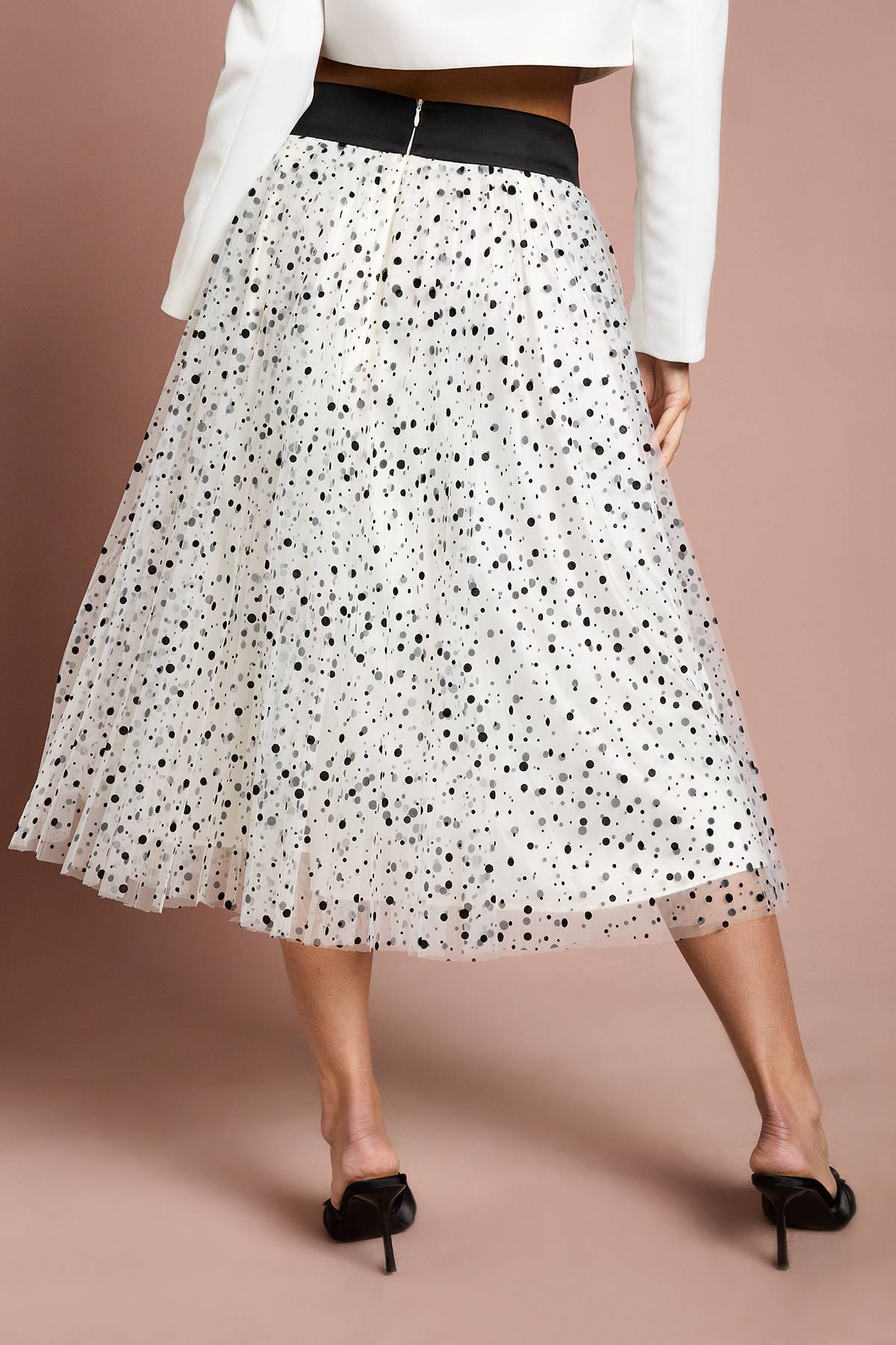 Coast Jupe Midi Plissée En Mesh À Pois Lisa Tan
