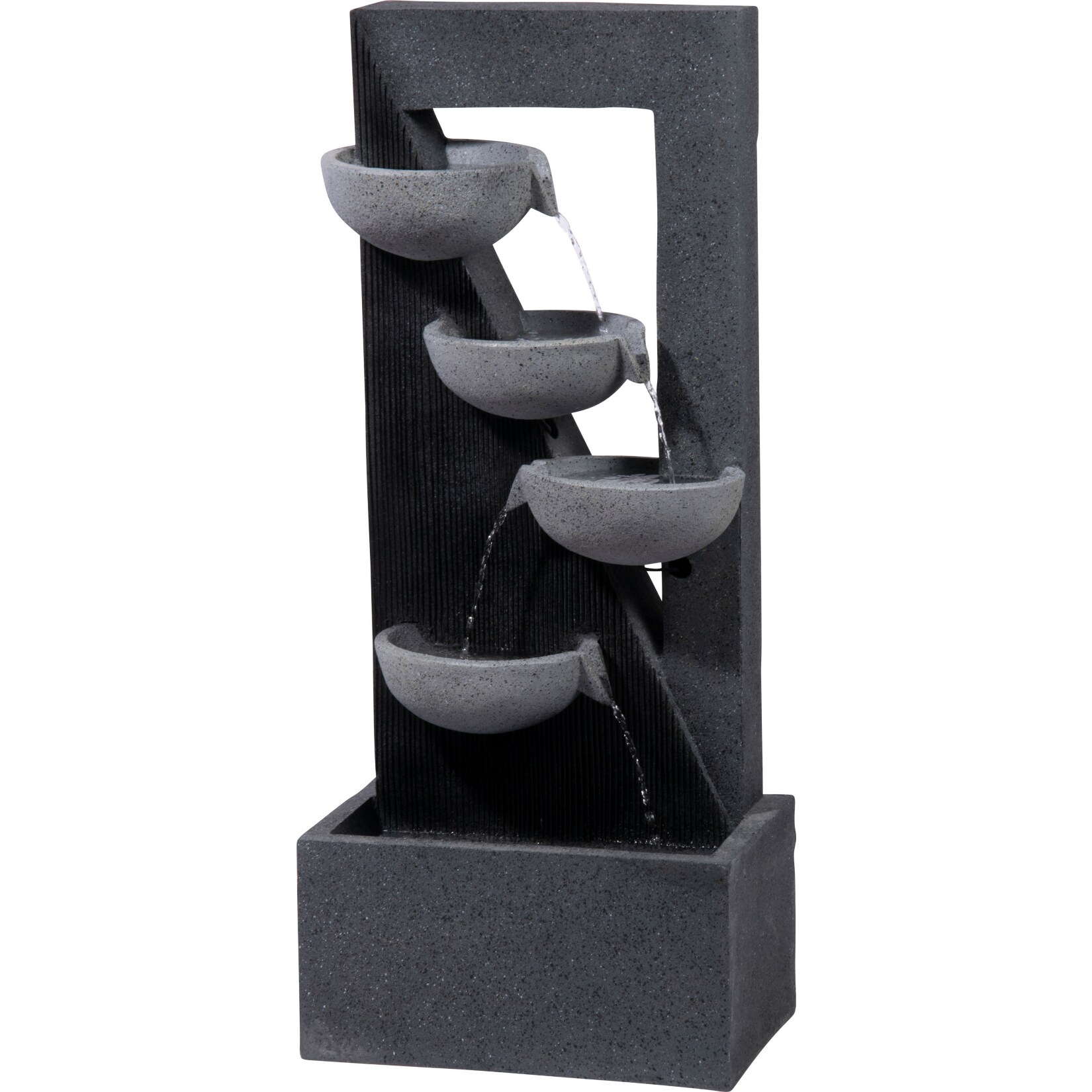 Dobar Polyresin-Brunnen mit Pumpe und LED´s, eckig mit 4 Schalen