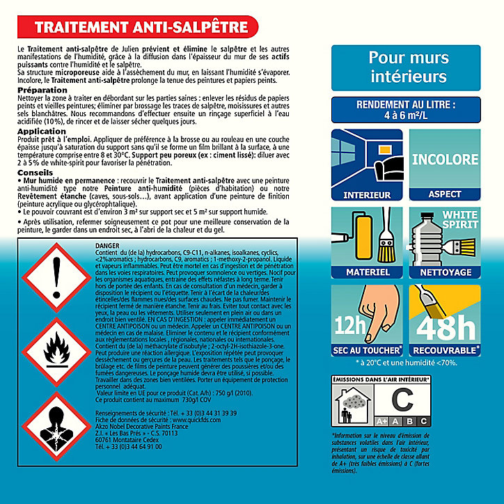 Traitement anti salpêtre bactéricide et fongicide Julien mat incolore 0,75L
