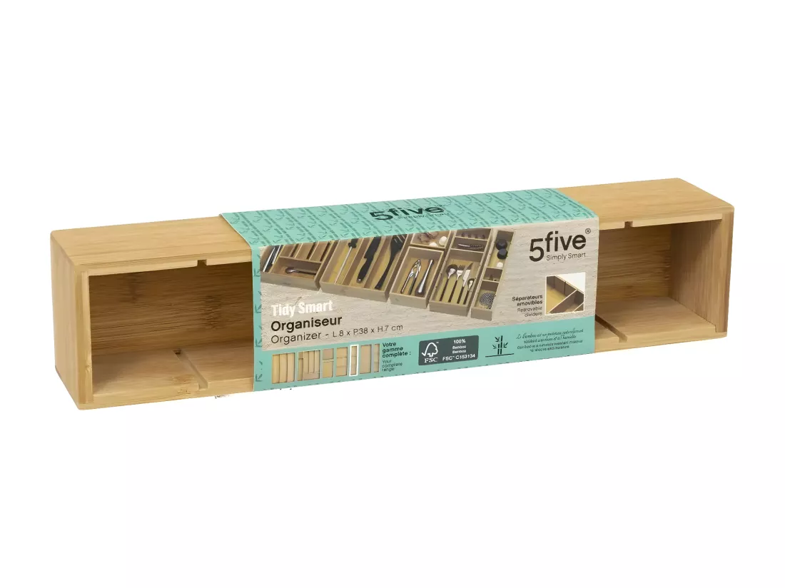 Organiseur de cuisine en Bambou avec séparateurs amovibles 8 x 38 cm