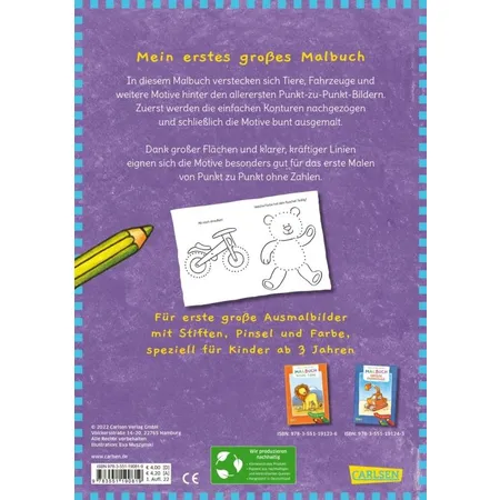 Carlsen Verlag Ausmalbilder für Kita-Kinder: Mein erstes großes Malbuch: Punkt zu Punkt
