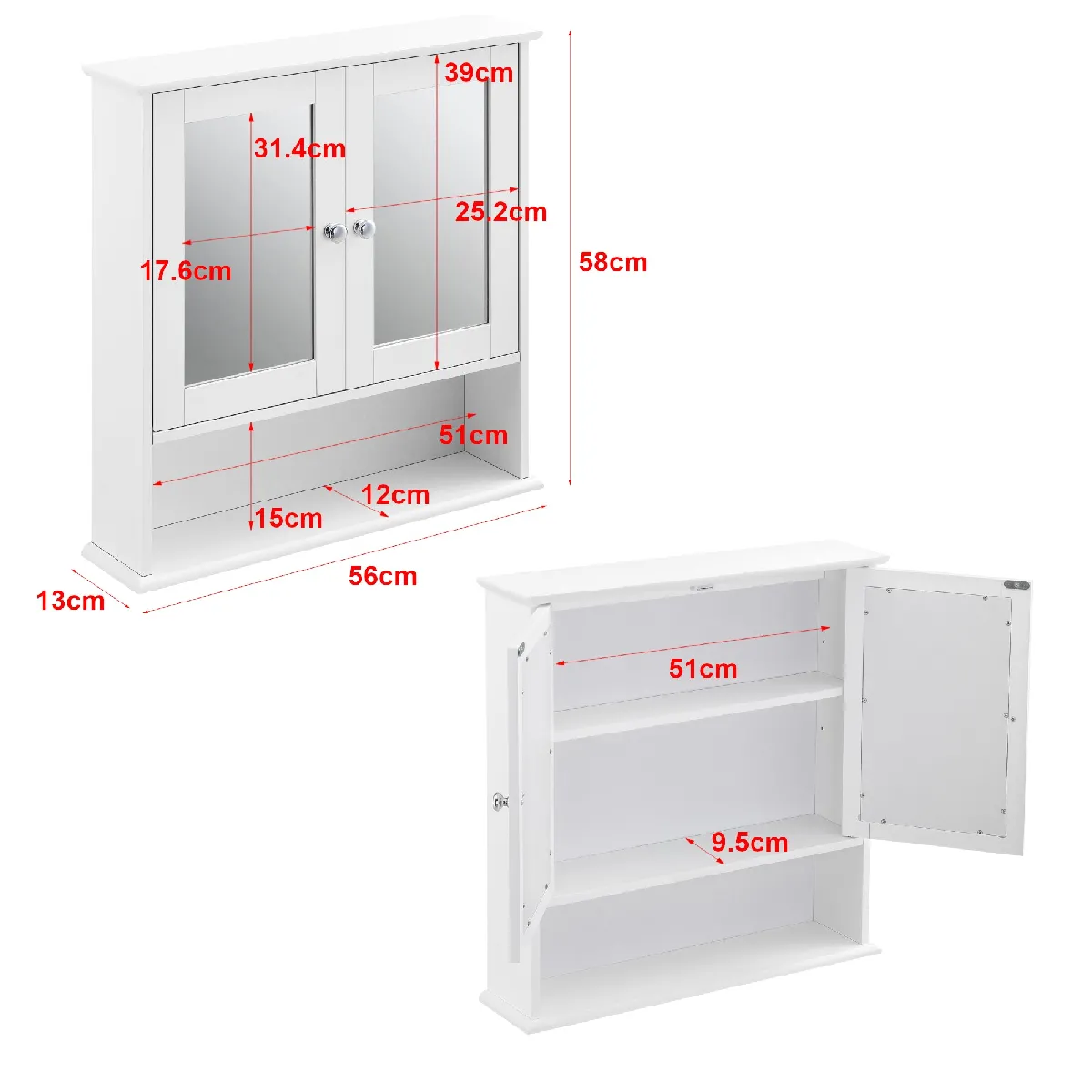 Helloshop26 Placard miroir 2 portes - Blanc