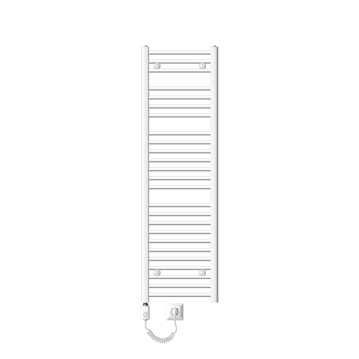 ECD Germany Elektrische badkamerradiator 400x1500mm met 900W verwarmingselement - Wit - Gebogen met zijaansluiting - Handdoekwarmer, Handdoekdroger, Handdoekradiator, Handdoekverwarmer