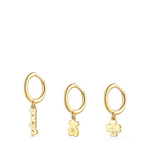Conjunto de brincos crioulos TOUS Good Vibes com banho de ouro 18k sobre prata.
