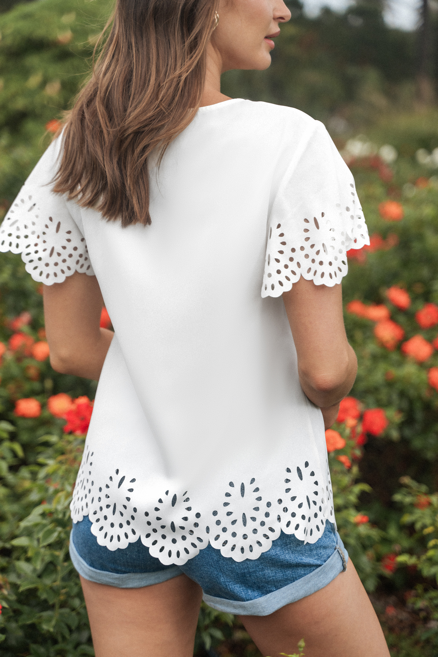 T-shirt avec col rond à nouer avec glands blanc