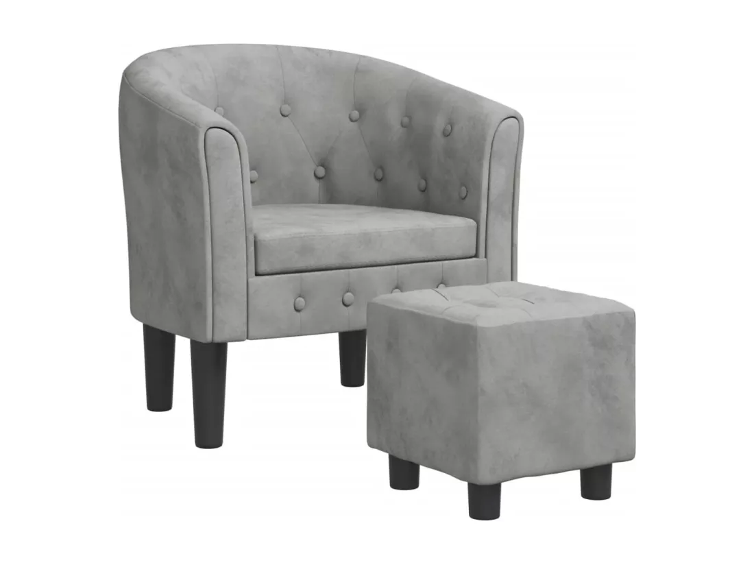 Fauteuil cabriolet avec repose-pied gris clair velours