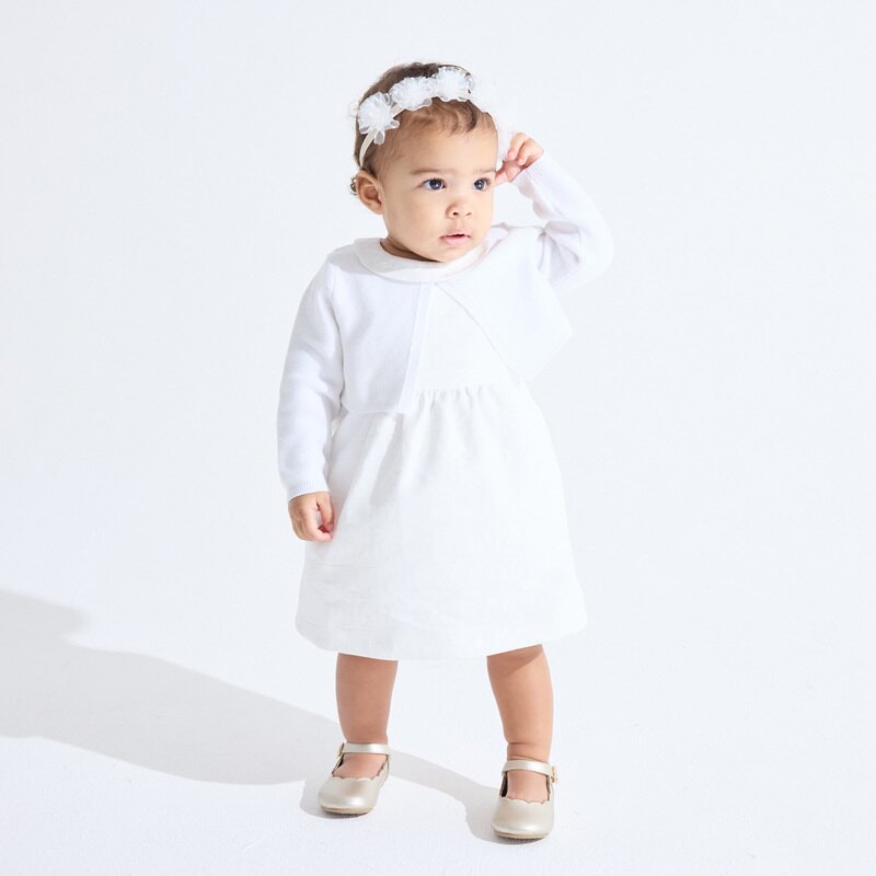 Gilet boléro court maille tricot blanc bébé fille Blanc