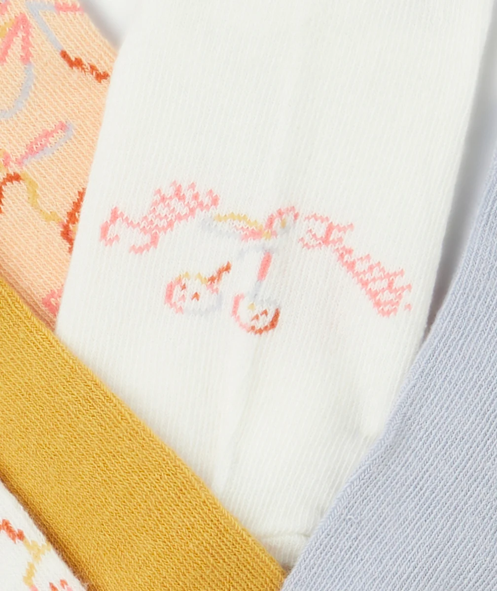 lot de 5 paires de socquettes fille orange jaune et bleu thème frutis