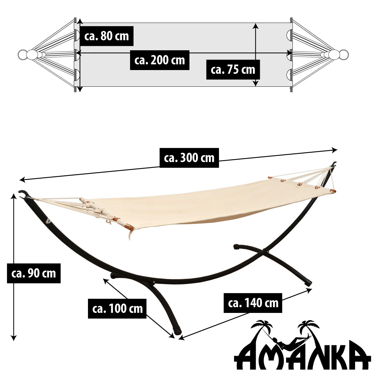 Hängematte mit Gestell 300x100 Garten Liege Outdoor Indoor Hängematte