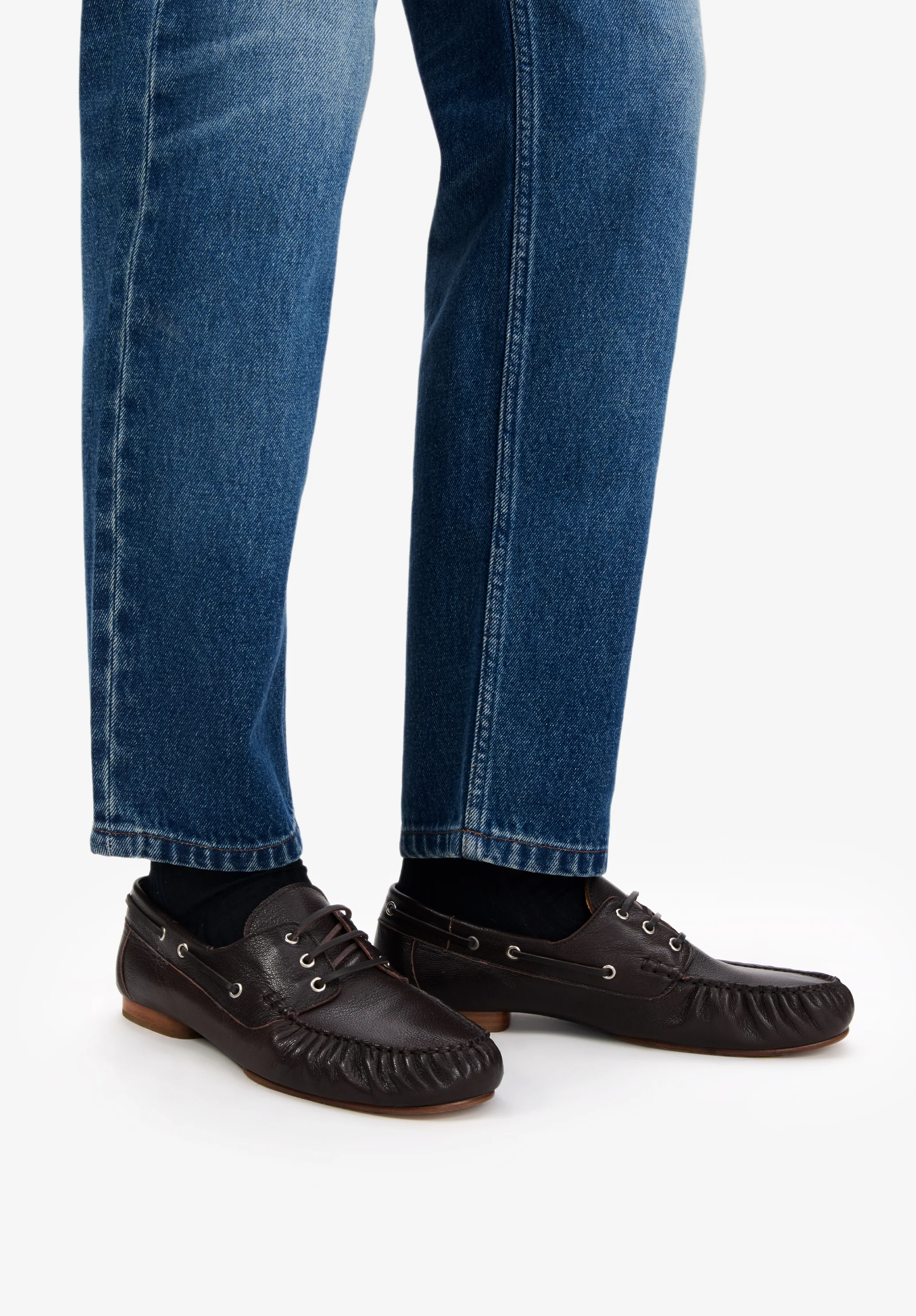 Chaussures bateau en cuir - Marron fonce