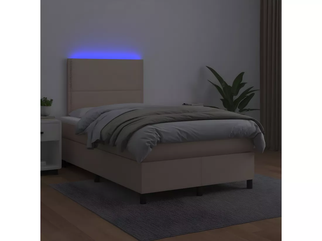 Sommier tapissier matelas LED Cappuccino 120x200 cm Similicuir