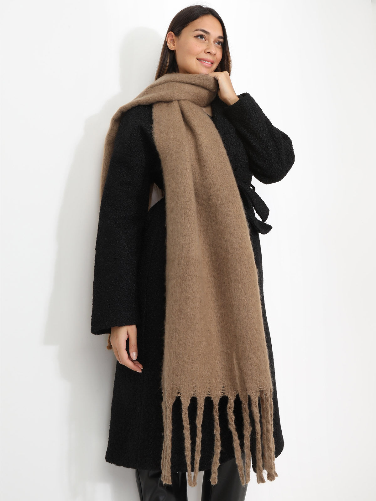 Écharpe duveteuse à franges- Taupe