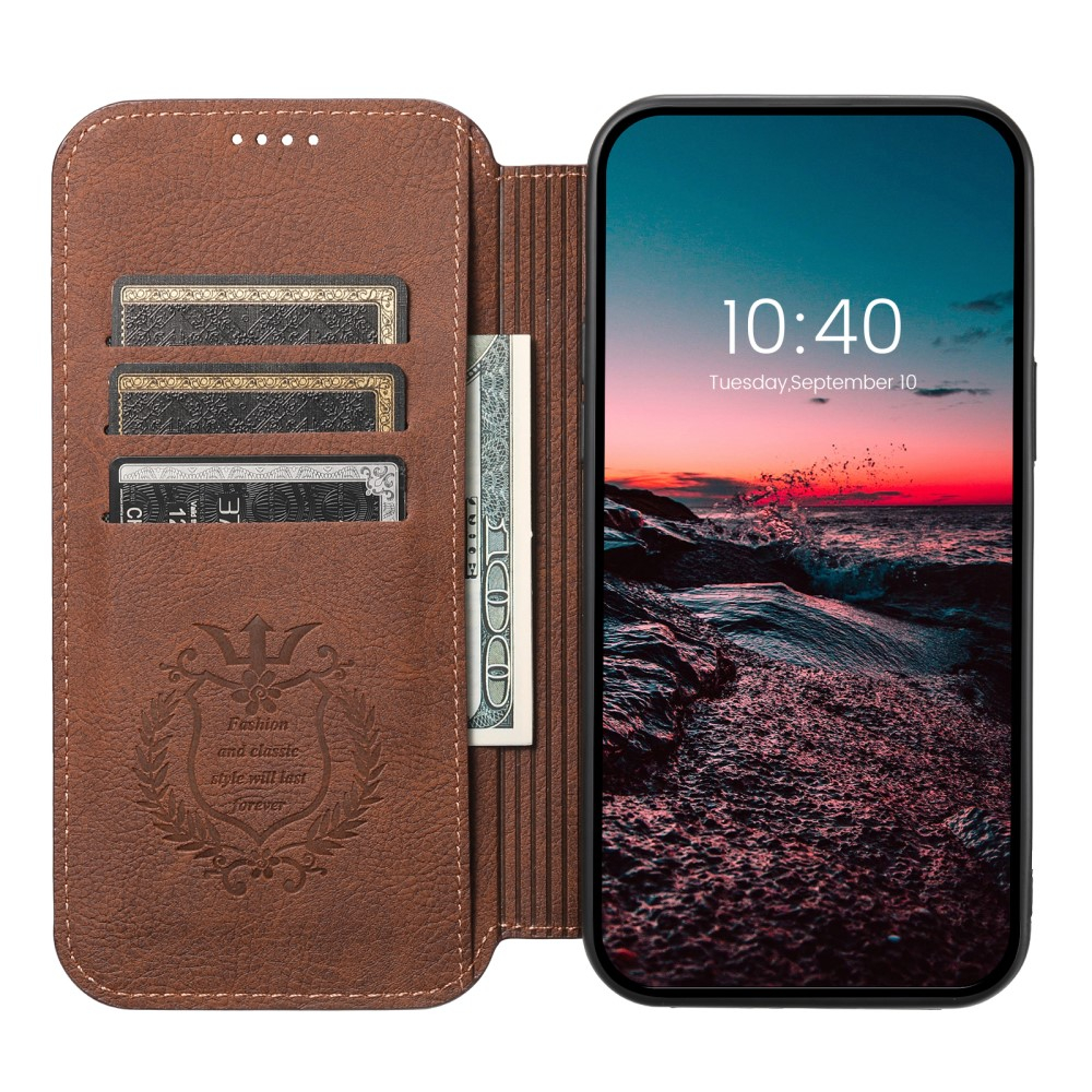 iPhone 14 Pro MagSafe Vintage Leder Tasche Flip Cover mit Kartenfächer - Braun