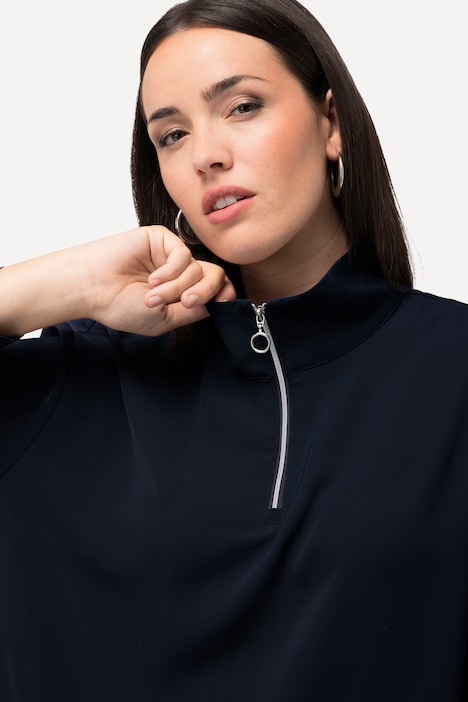 Tunika, Zipper, Oversized, Stehkragen, Langarm