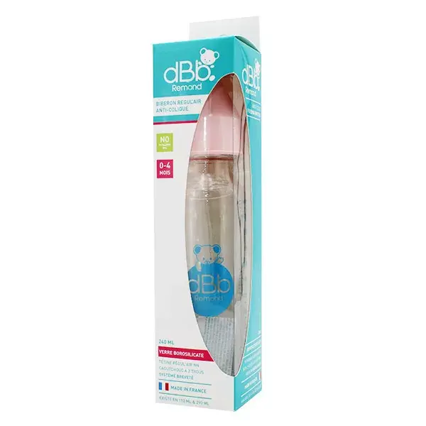 Mamadeira de vidro dBb Remond Regul'Air, rosa, 240ml
