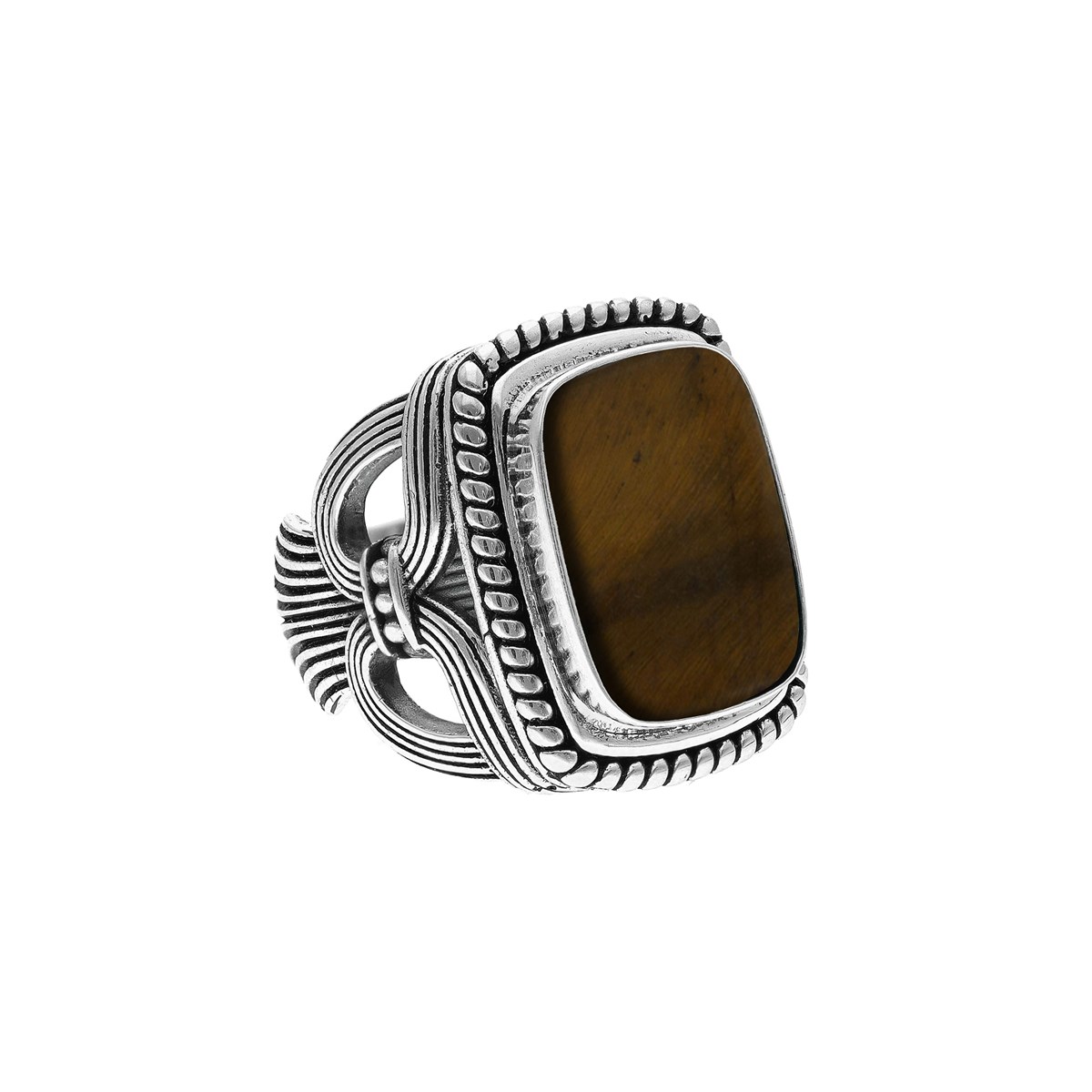 Bague Argent Homme Temple Pierre oeil De Tigre