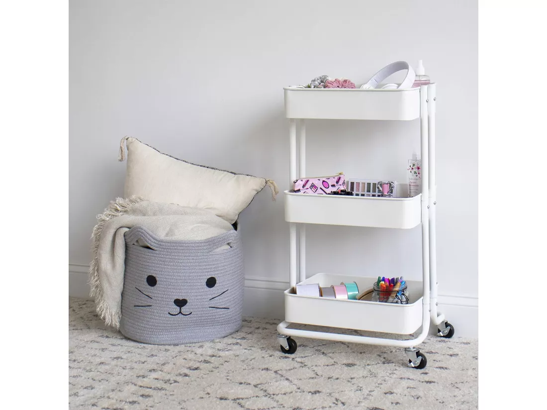Chariot de cuisine en fer blanc avec roulettes et 3 tiroirs Well Home