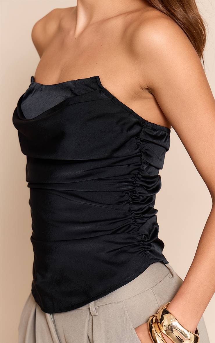 Noir Corset Froncé En Satin