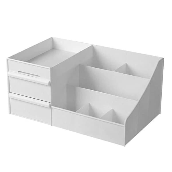 UNIQ Kosmetikkorganisator P110 – Hvit Makeupoppbevaring med 2 Skuffer og 7 Rom