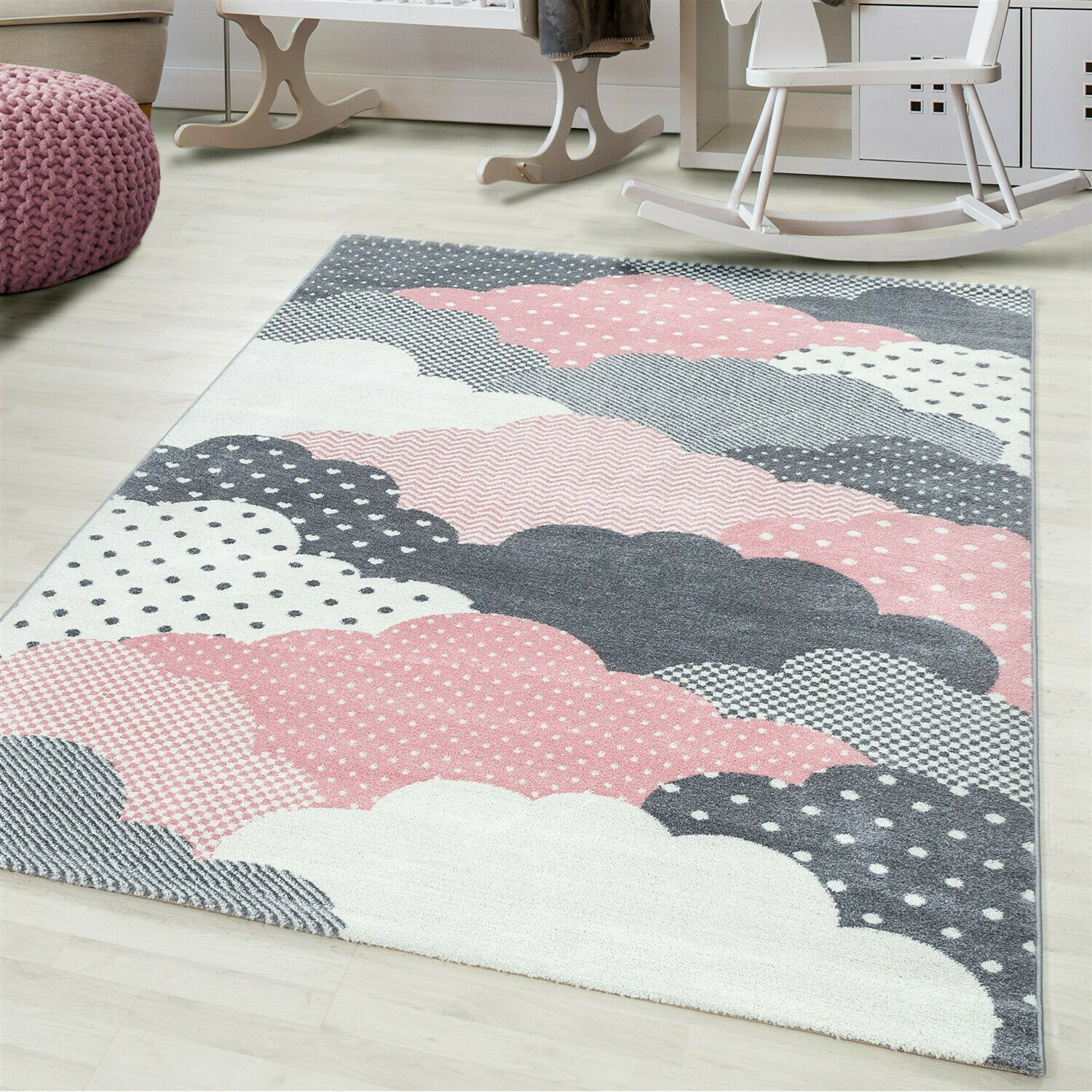 Wunderschöne Kinderteppich rechteckig/ Rund, Höhe 7 mm, Wolken Motiv, Kurzflor