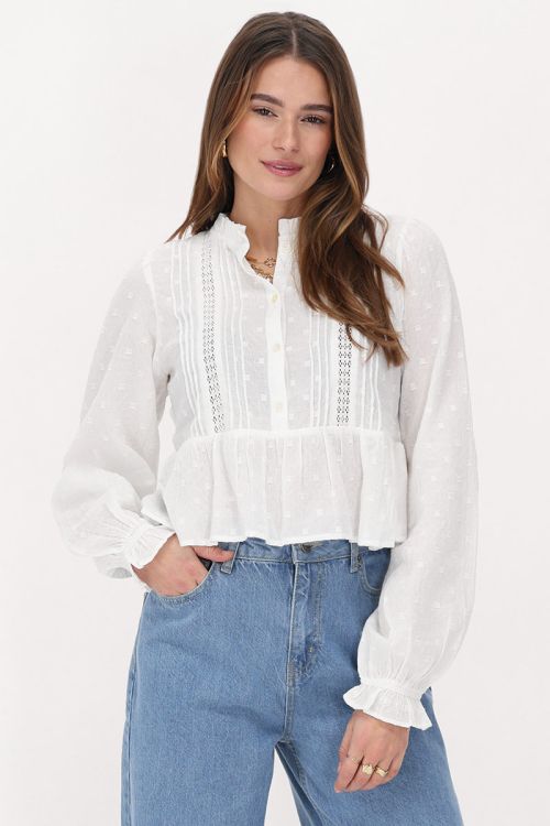 Witte blouse met pintucks & peplum