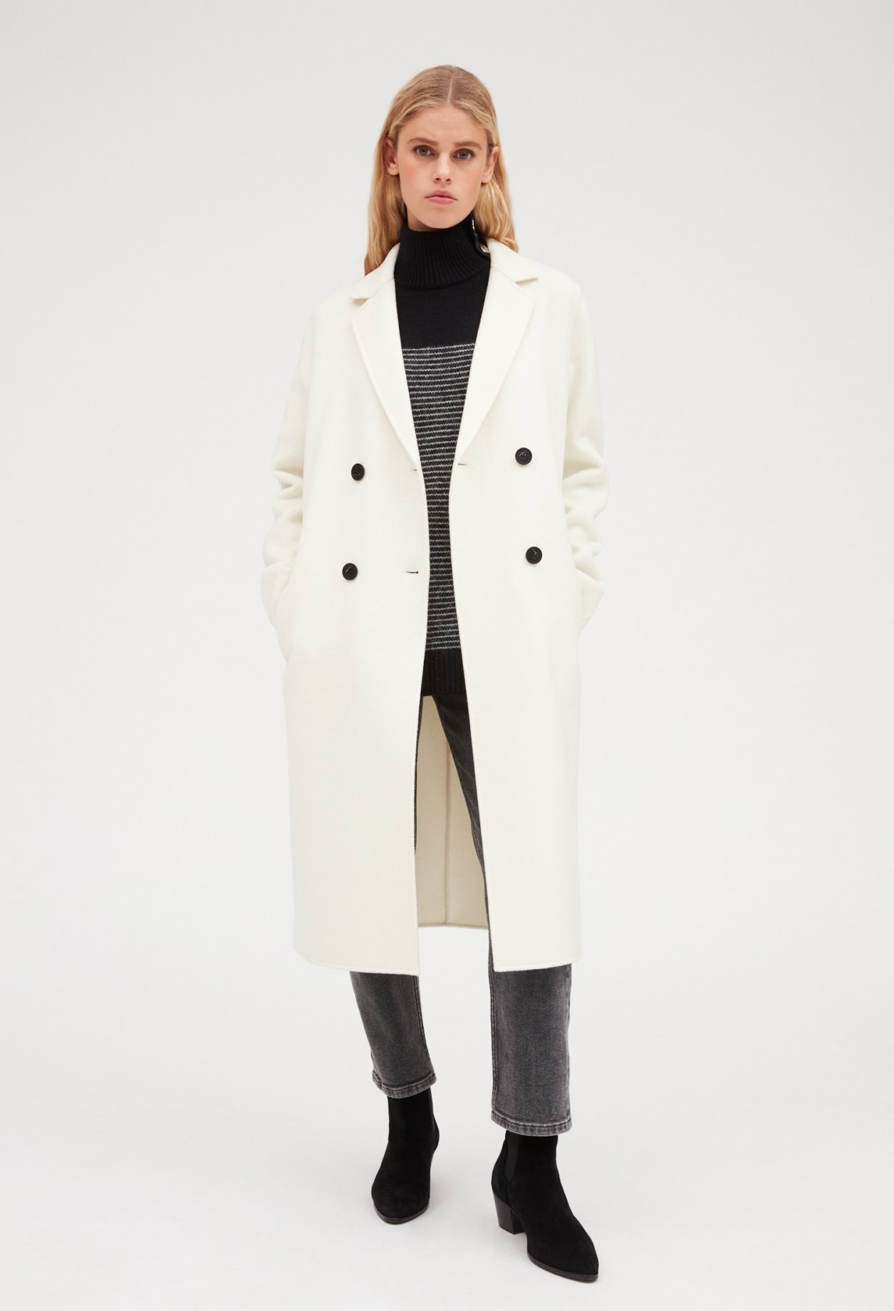 Manteau ecru droit mi-long