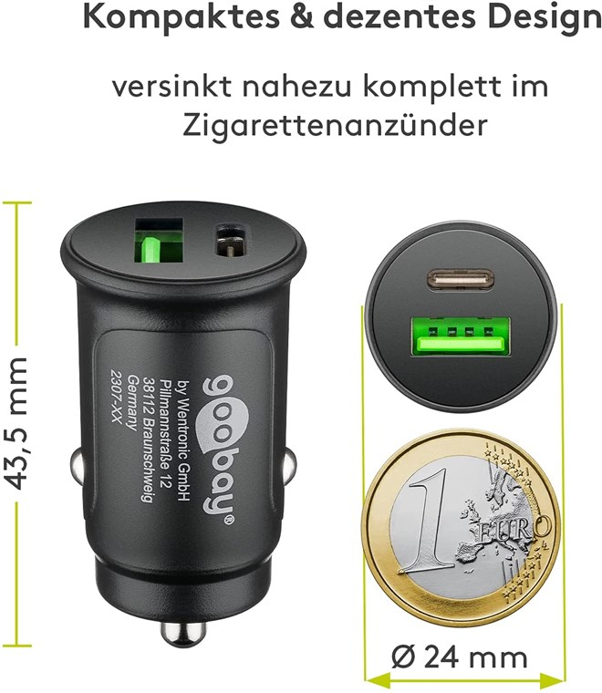 (30W) USB C / USB A Auto KFZ Ladegerät Schnellladegerät für Zigarettenanzünder Power Delivery (55634) - Schwarz
