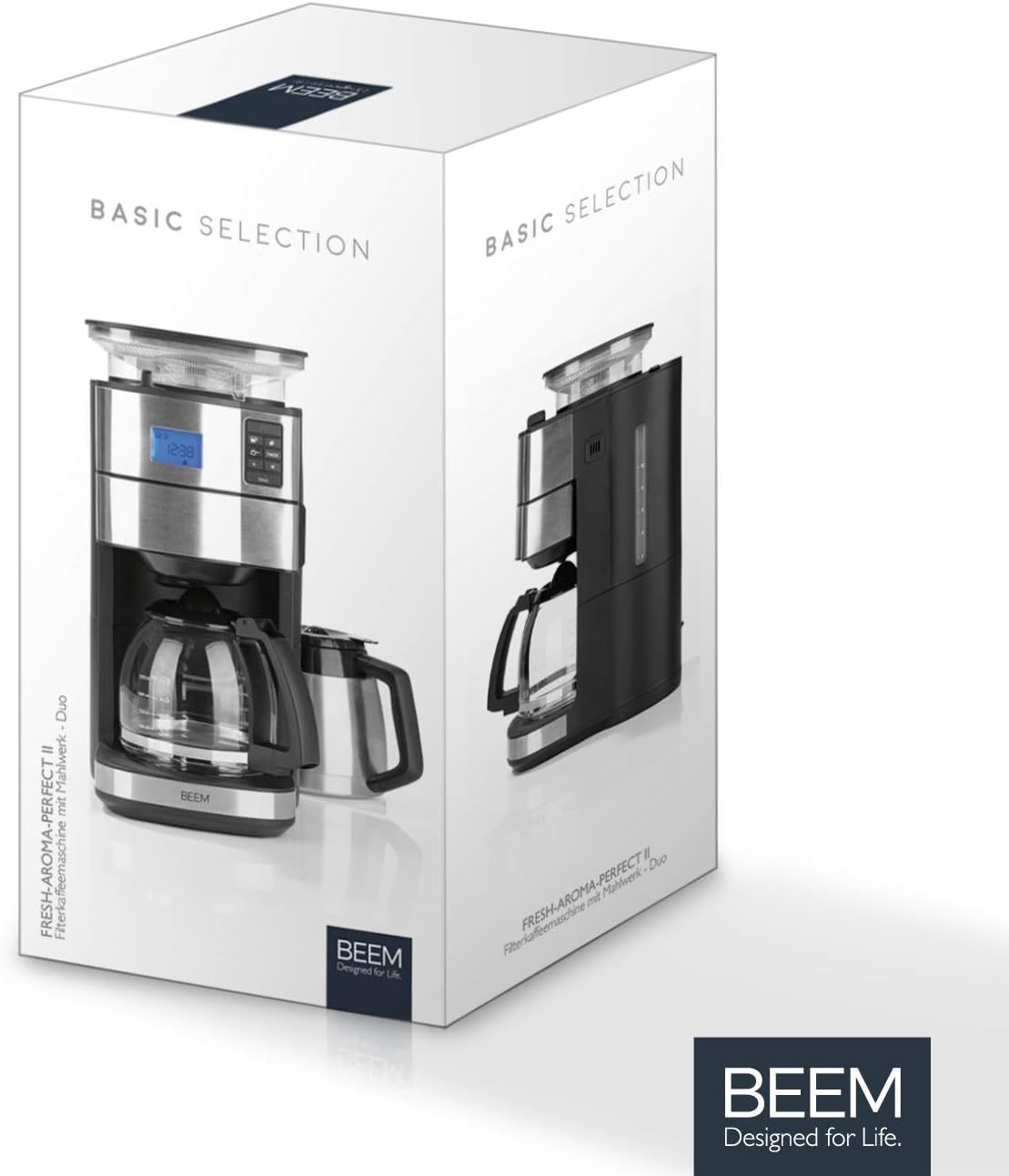 BEEM FRESH-AROMA-PERFECT II Filterkaffeemaschine mit Mahlwerk - Thermo | Edelstahl | Thermokanne | 24h-Timer | 1000 W | 180 g Bohnenbehälter