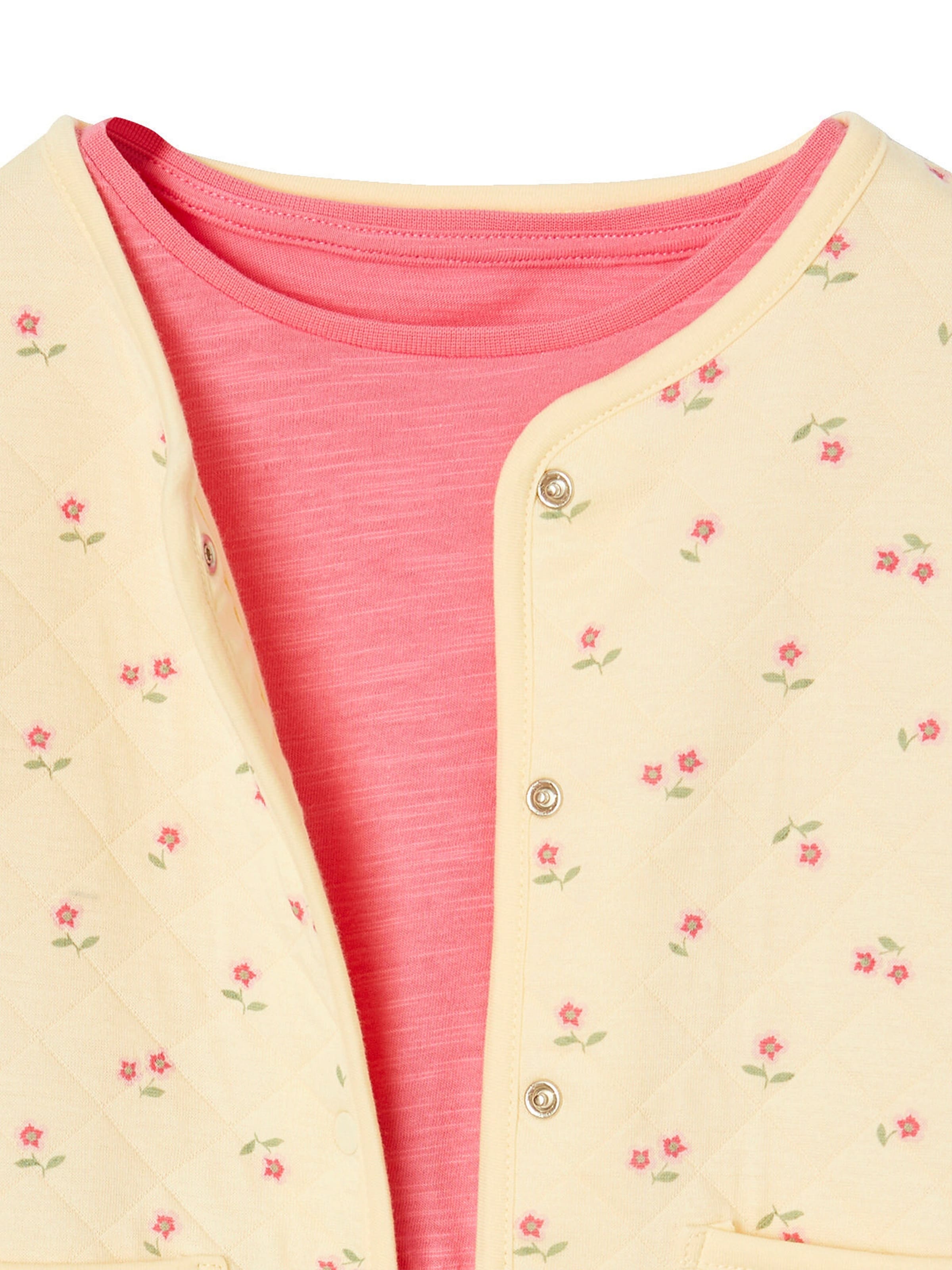 Vertbaudet Mädchen-Set: Geblümte Jacke mit Steppnähten & Kleid rosa