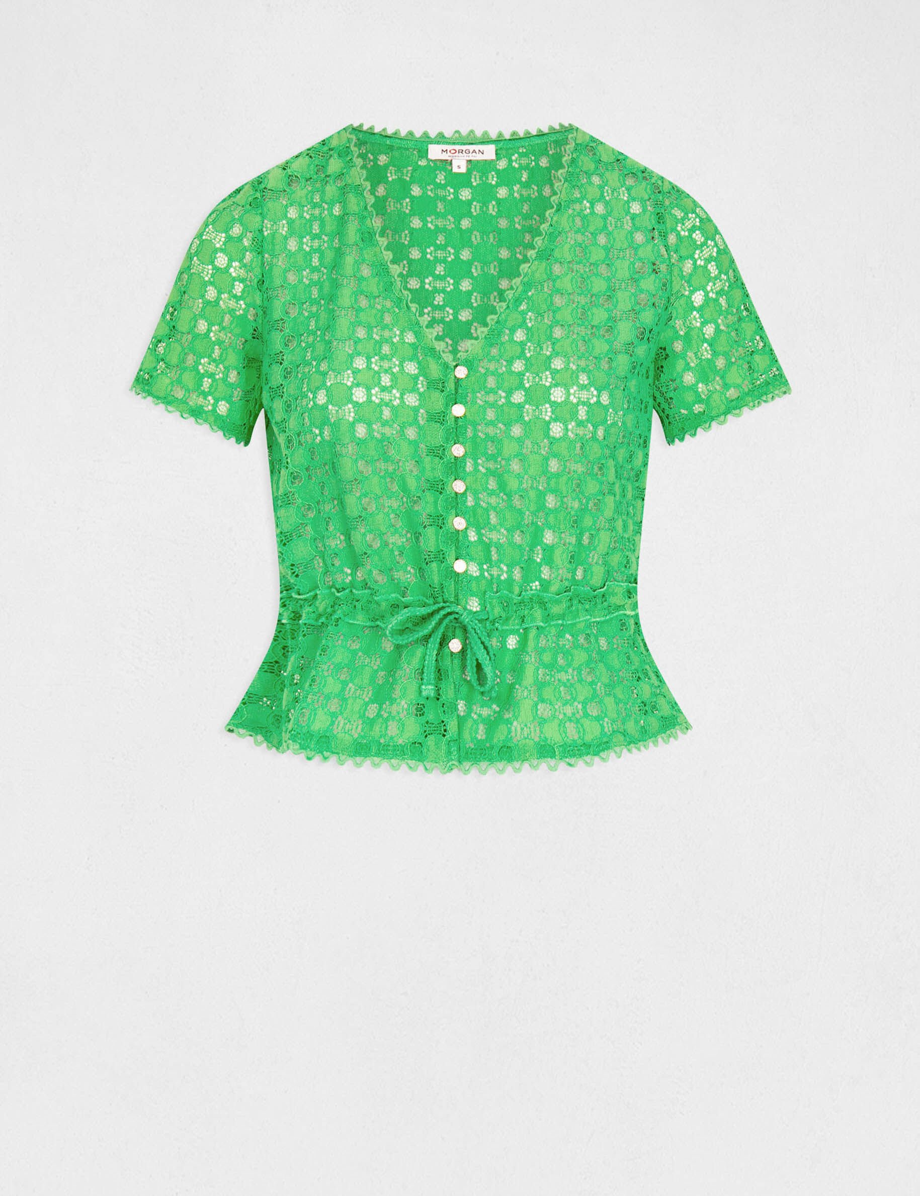 T-shirt manches courtes en dentelle vert femme - vert