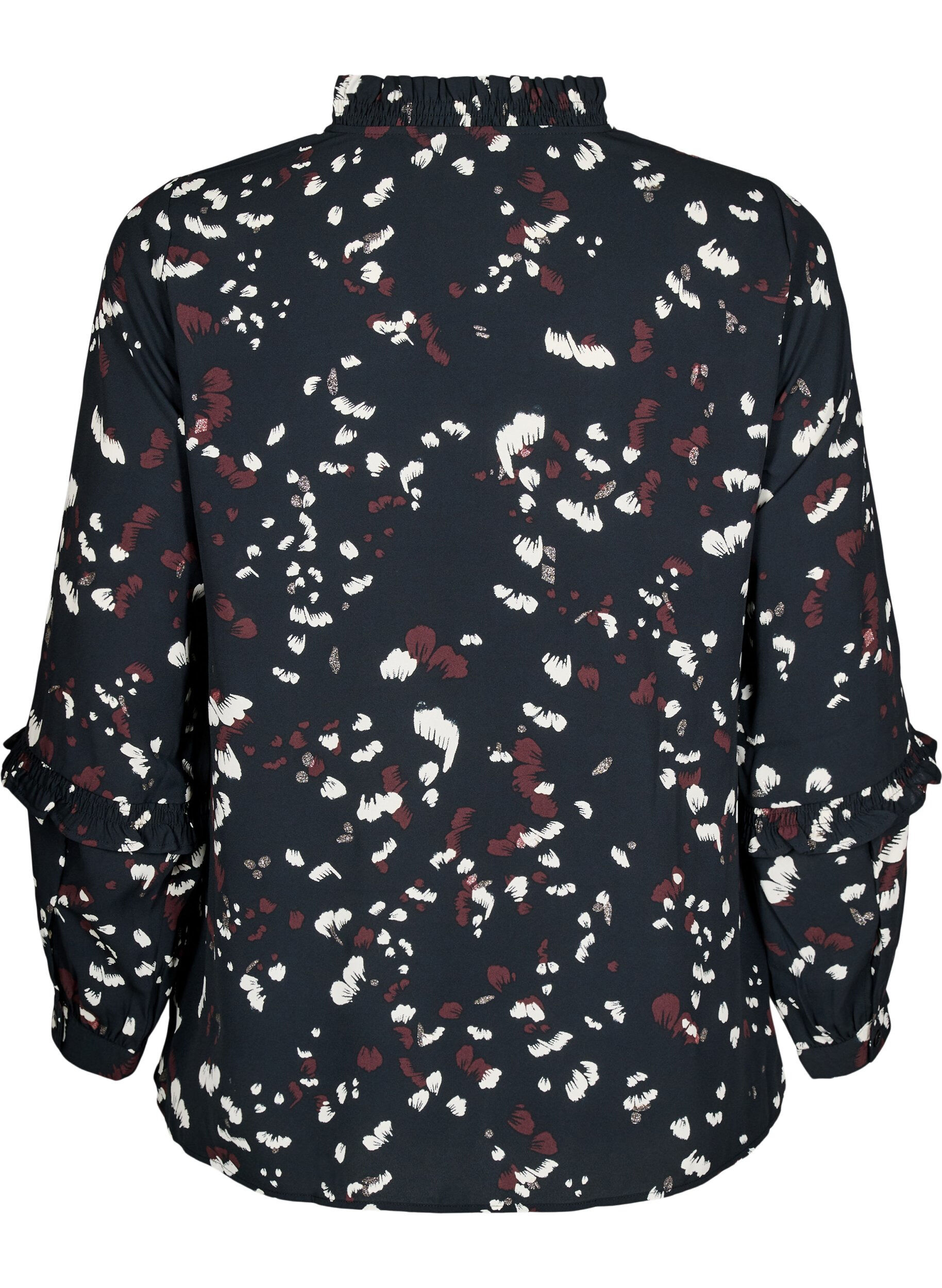 Bluse med print og flæsedetaljer