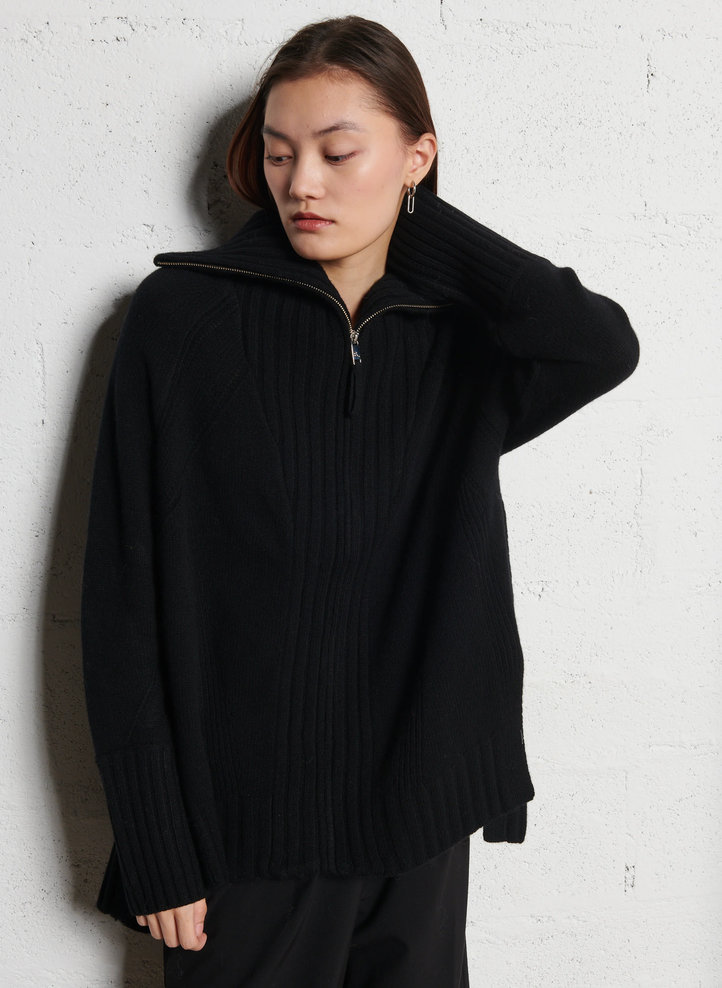 GABRY - Gilet col montant en laine | Noir