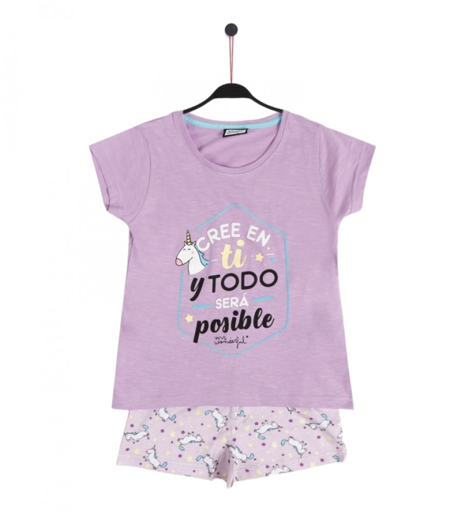 Pijama de manga curta Aznar Innova Believe in Yourself, cor malva.